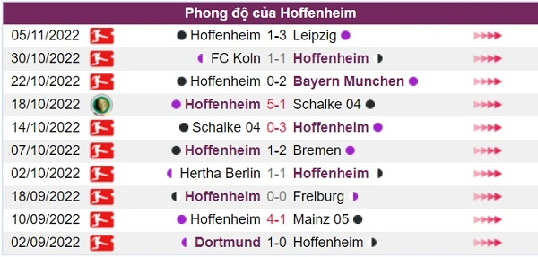 Phong độ của đội chủ nhà Hoffenheim